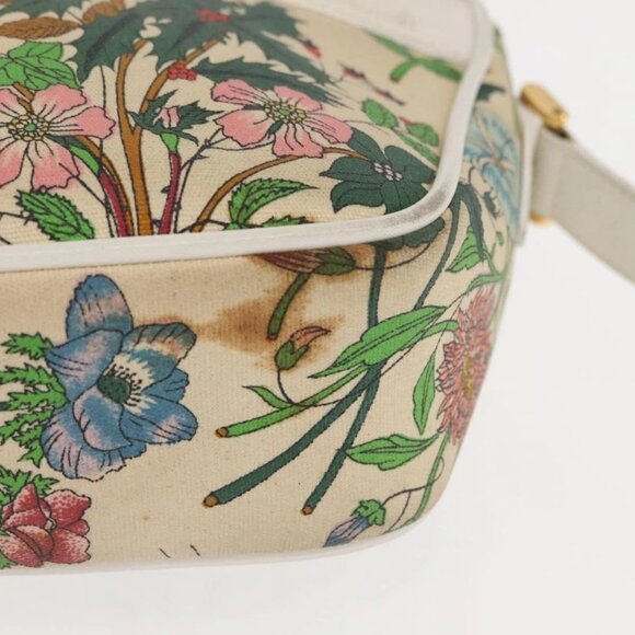 GUCCI Flora Shoulder Bag Canvas Beige Gold 001 - Picture 6 of 16